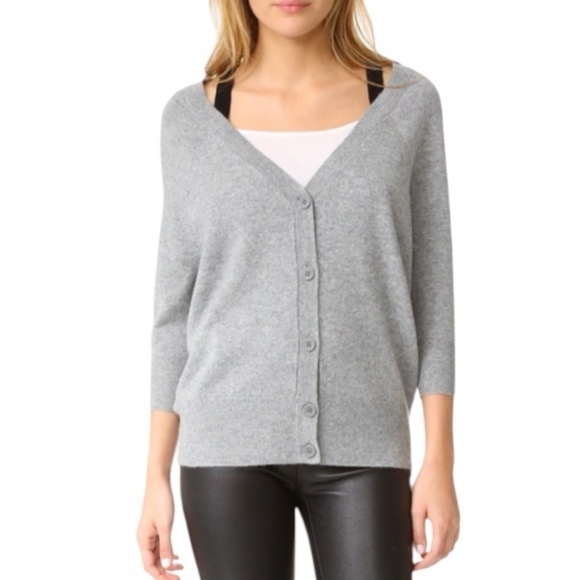 Theory Saline B. Cold Shoulder 100% Cashmere Gray Cardigan Small‎ Petite - Picture 1 of 12